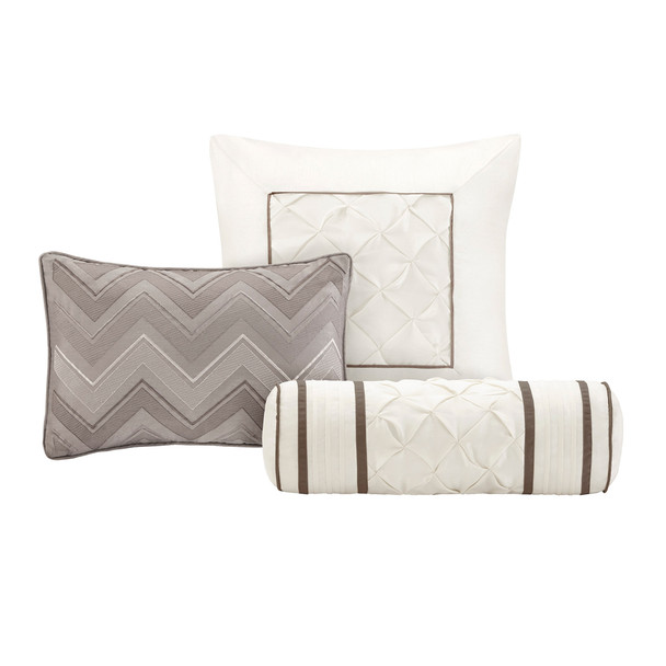 7pc Taupe Pleated Comforter Set AND Decorative Pillows (Laurel-Taupe)