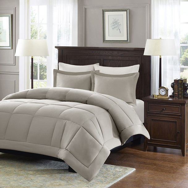 Taupe Microcell Down Alternative Comforter and Pillow Shams (Sarasota-Taupe)
