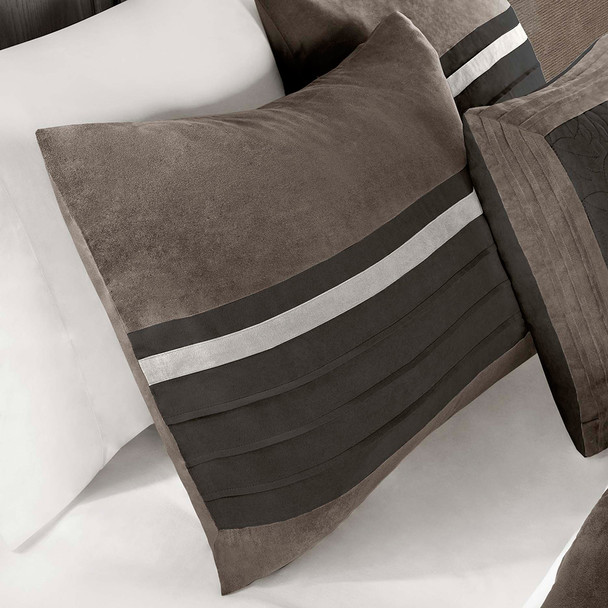 7pc Deep Black & Silver Microsuede Comforter Set AND Decorative Pillows (Palmer-Black)