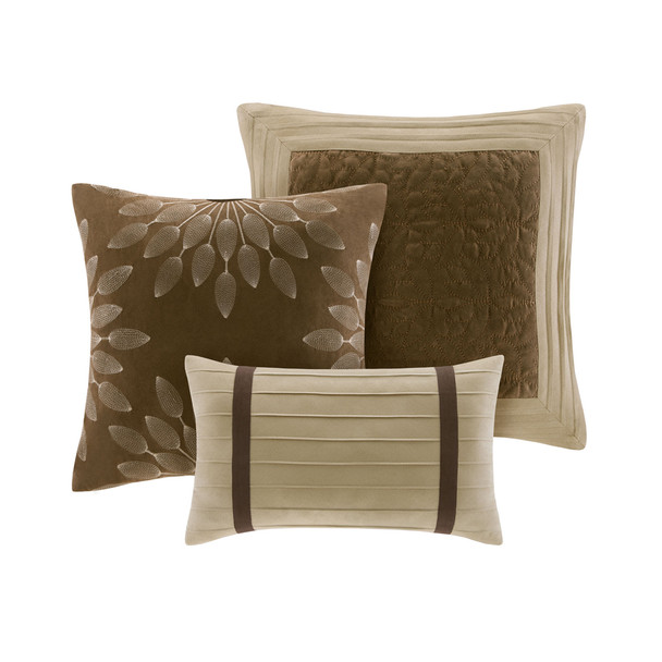 7pc Taupe & Brown Microsuede Comforter Set AND Decorative Pillows (Palmer-Natural)