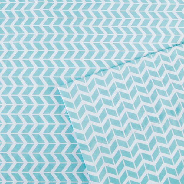 Aqua Blue & White Chevron Zig Zag Microfiber Sheet Set (Chevron-ID-Aqua)