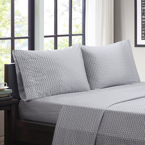 Grey & White Chevron Zig Zag Microfiber Sheet Set (Chevron-ID-Grey)