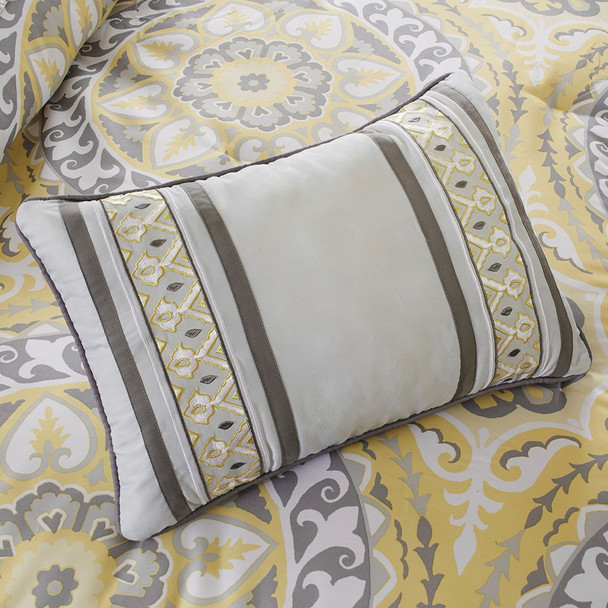 Yellow & Grey Oversize Medallions Comforter Set AND Matching Sheet Set (Serenity-Yellow)