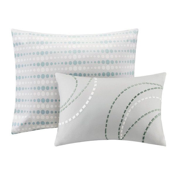 Aqua & Grey Circular Design Comforter Set AND Matching Sheet Set (Knowles-Aqua)
