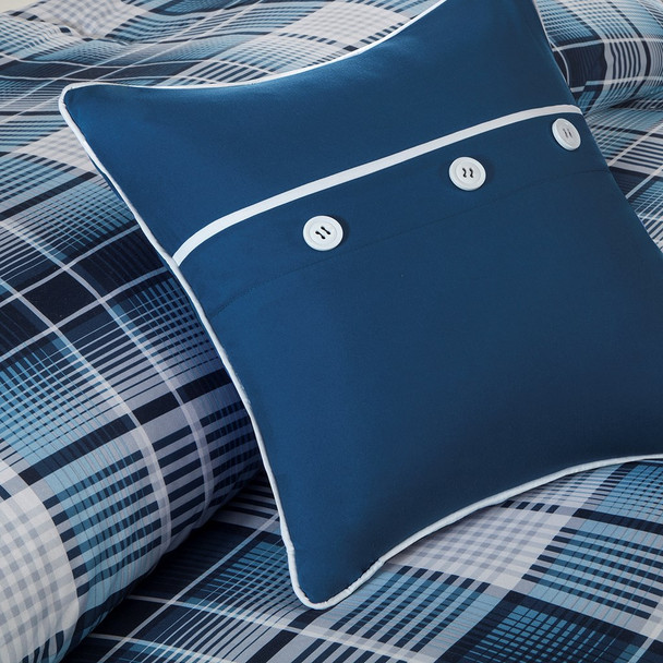 Shades of Blue Grey & White Plaid Comforter Set AND Decorative Pillows (Camilo-Blue)