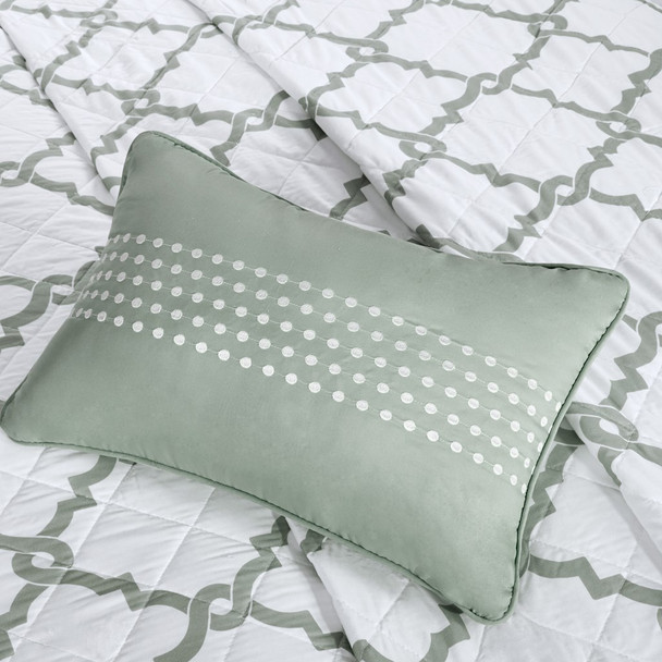 Grey & White Reversible Fretwork Comforter Set AND Decorative Pillow (Merritt-Grey-Cov)