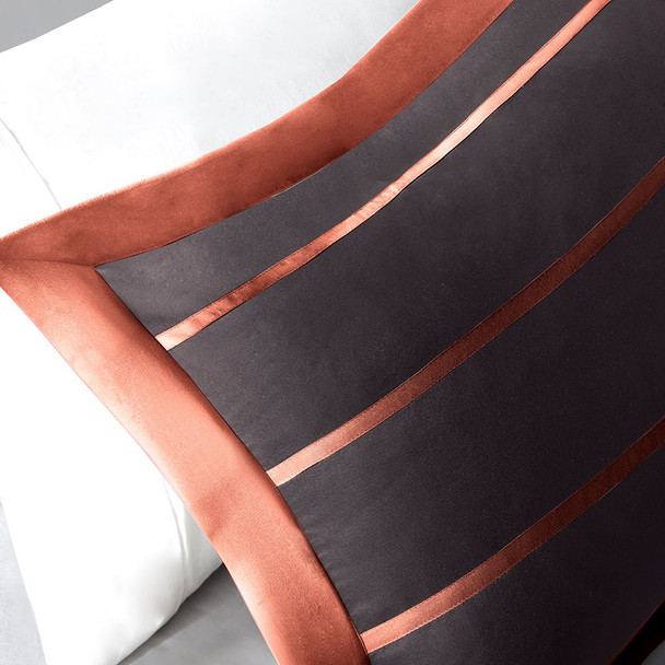 Orange & Grey Striped Comforter Set AND Decorative Pillow (Ashton-Orange/Grey)