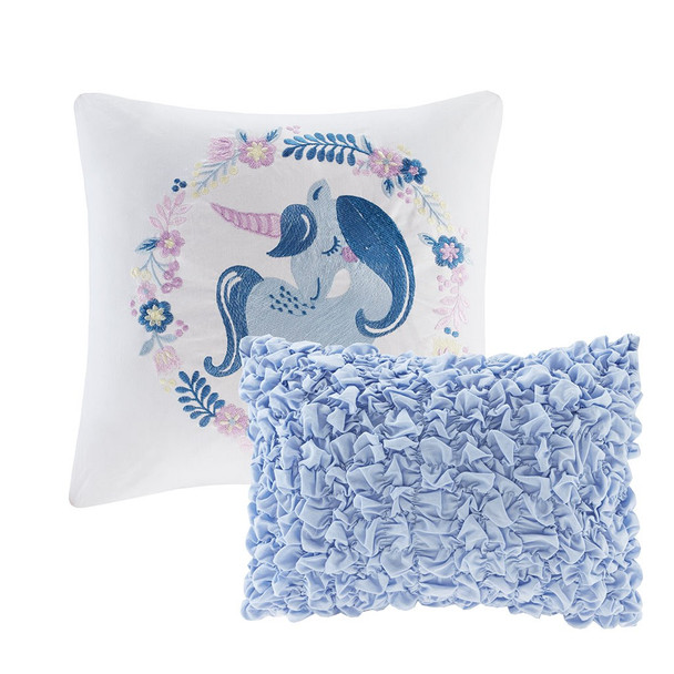 Blue Purple Pink Playful Clouds Quilted Coverlet AND Decorative Pillows (Cloud 9-Blue-Cov)