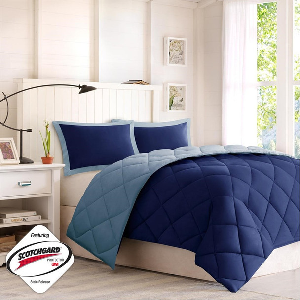 Navy & Soft Blue Microfiber Down Alternative Comforter AND Decorative Shams (Larkspur-Blue)