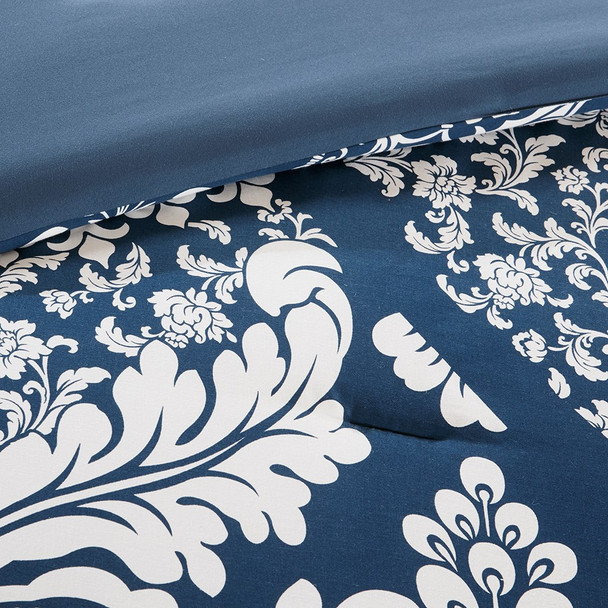 6pc Indigo Blue & White Ogee Cotton Duvet Cover Bedding Set AND Decorative Pillows (Vienna-Indigo-duv)