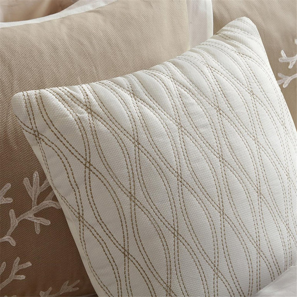 6pc Khaki Seaside Coral Motif Cotton Comforter AND Decorative Pillows (Coastline-Khaki)