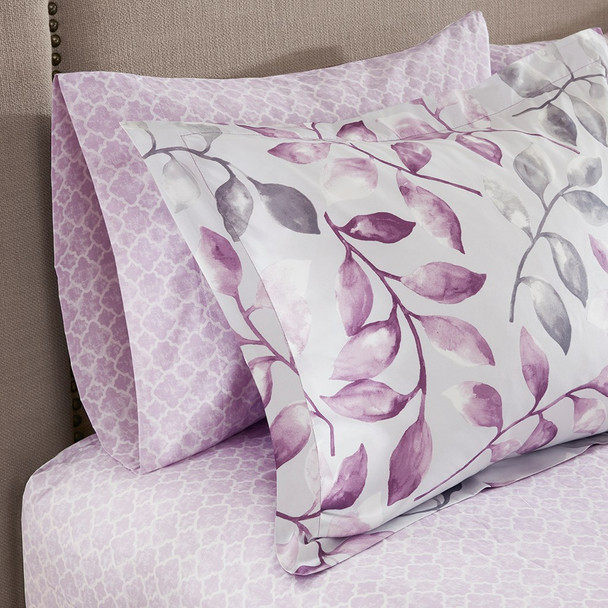 Purple & Grey Floral Reversible Comforter Set AND Matching Sheet Set (Lafael-Purple)