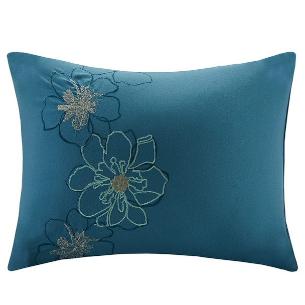 Blue & Seafoam Green Floral Duvet Cover Bedding Set AND Decorative Pillow (Allison-Blue/Grey-duv)