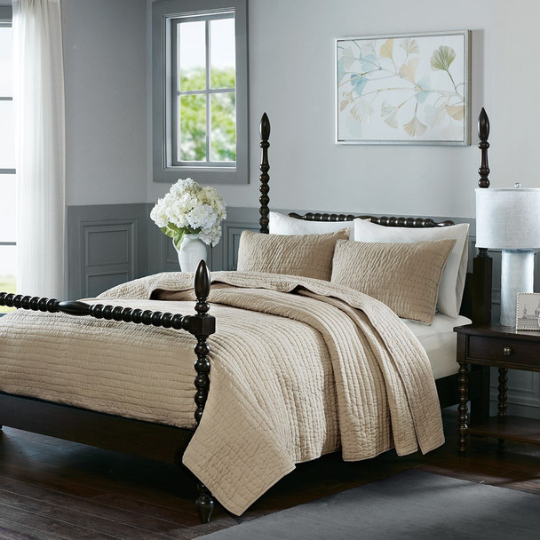 Luxury Linen Cotton Quilted Coverlet AND Decorative Shams (Serene-Linen-cov)