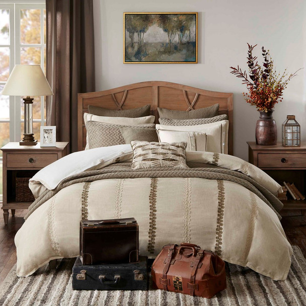 Shades of Brown Embroidered Textured Comforter Set AND Decorative Pillows (Chateau-Linen)