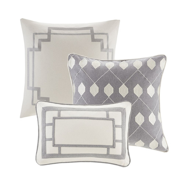 Grey & Pearl Herringbone Jacquard Comforter Set AND Decorative Pillows (Savoy-Grey)