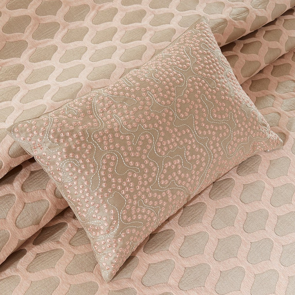 Pink Rose Quartz & Taupe Jacquard Ogee Comforter Set AND Decorative Pillows (Romance-Pink)