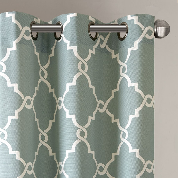 Seafoam & Light Beige Fretwork Pattern Window Valance - Grommet Top (Saratoga-Seafoam)