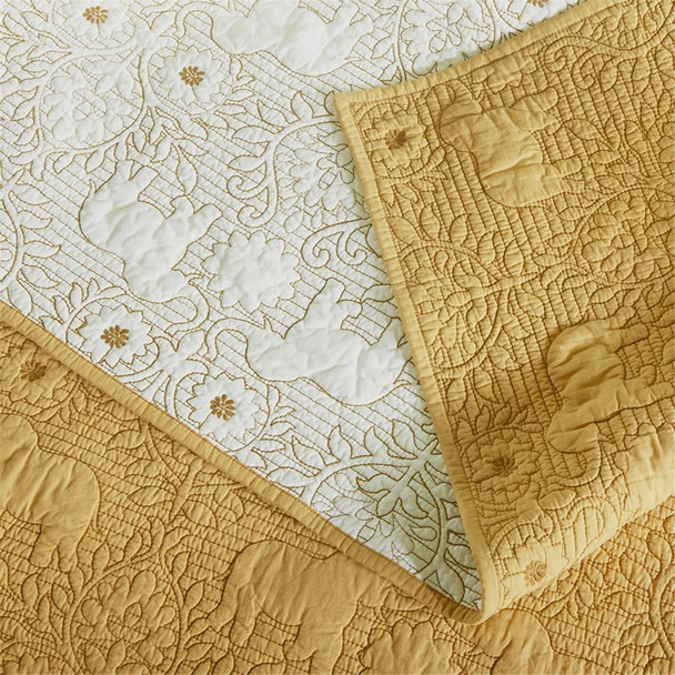 3pc Rich Mustard Yellow Reversible Quilted Coverlet AND Decorative Shams (Kandula-Yellow-Cov)