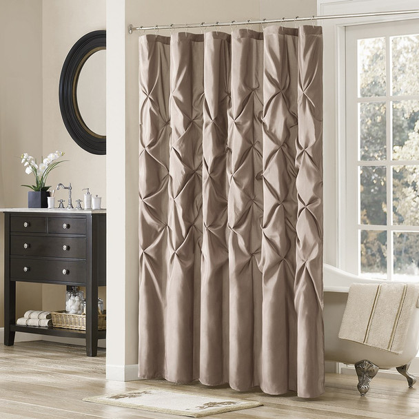 Deep Taupe Pleated Tufted Fabric Shower Curtain - 72" x 72" (Laurel-Taupe-Shower)