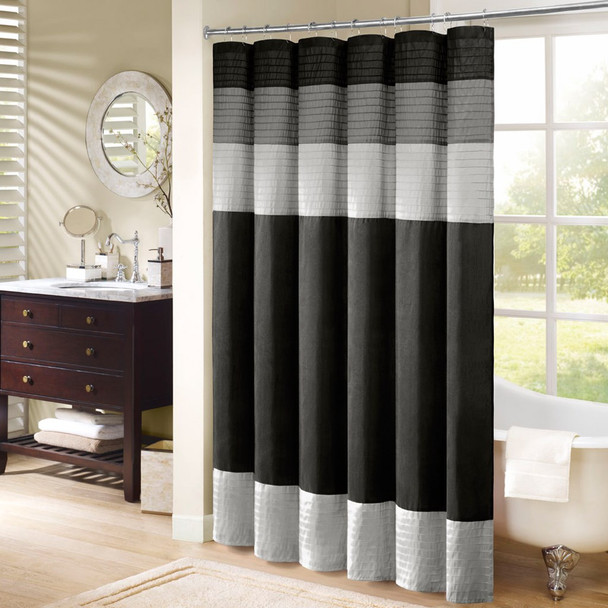 Black & Grey Pintuck Striped Fabric Shower Curtain - 72" x 72" (Amherst-Black-Shower)