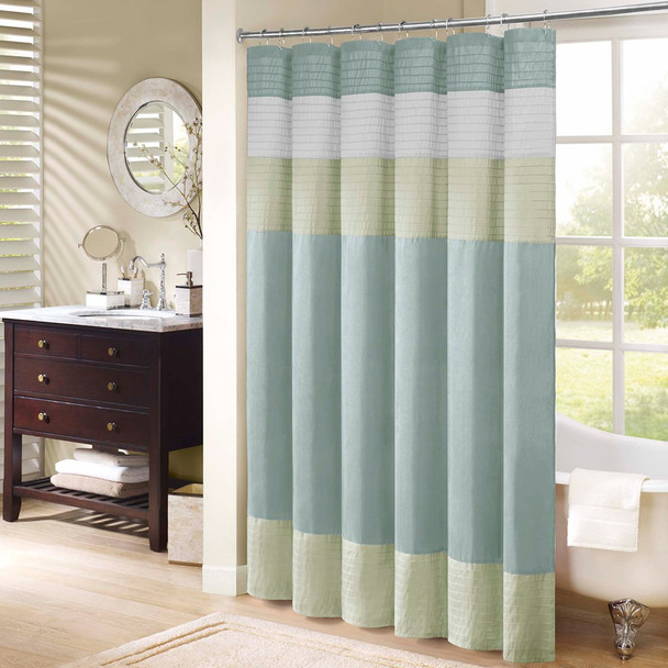Blue & Green Pintuck Striped Fabric Shower Curtain - 72" x 72" (Carter-Green-Shower)