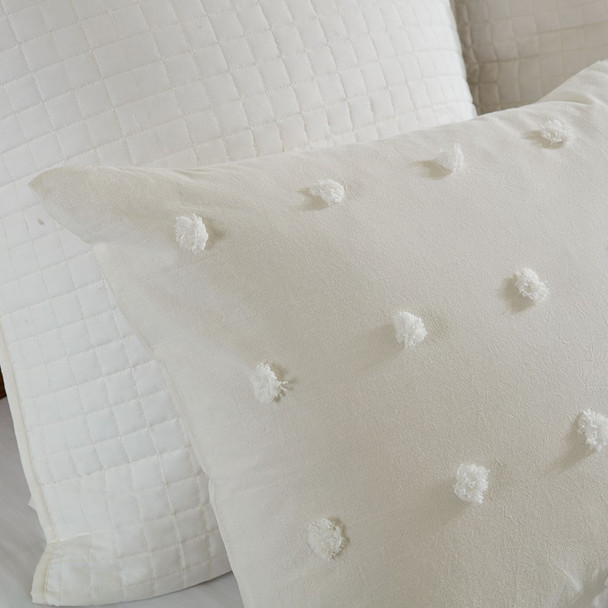 Ivory on Ivory Cotton Tufts Comforter Set AND Decorative Pillows (Brooklyn-Ivory)
