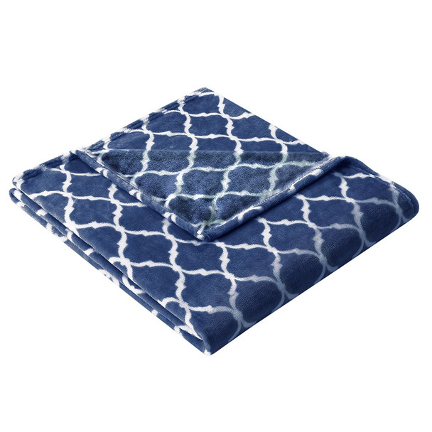 Navy Blue & White Oversized Ogee Geometric Plush Throw - 60" x 70" (Oversized Ogee-Navy-Throw)