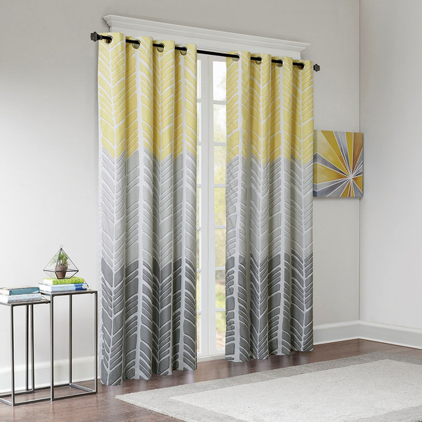 Yellow Grey & White Geometric Chevron Blackout Curtain Panel (Adel-Yellow-Panel)