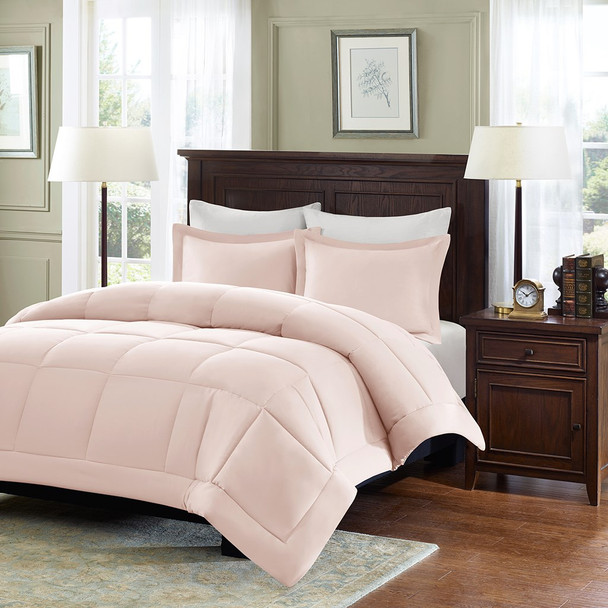 Blush Pink Microcell Down Alternative Comforter and Pillow Shams (Sarasota-Blush)