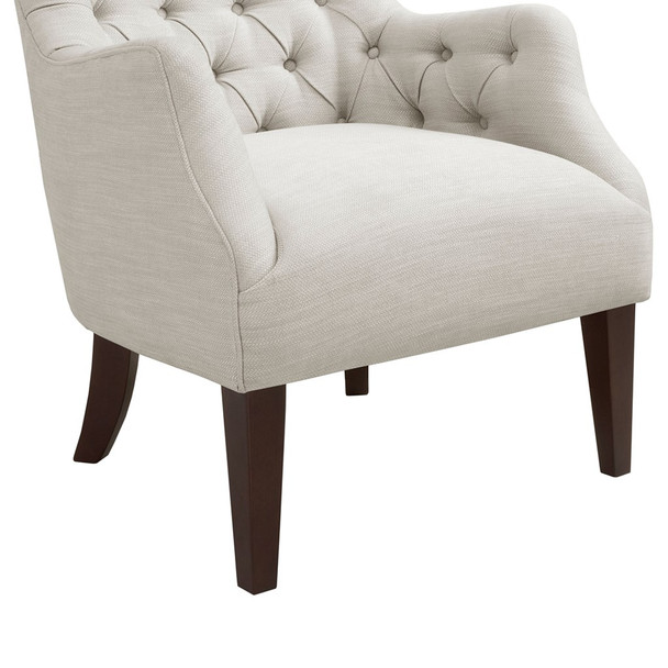 Ivory Hannah Button Tufted Herringbone Wing Back Chair w/Tapered Legs (Hannah-Ivory-Chair)