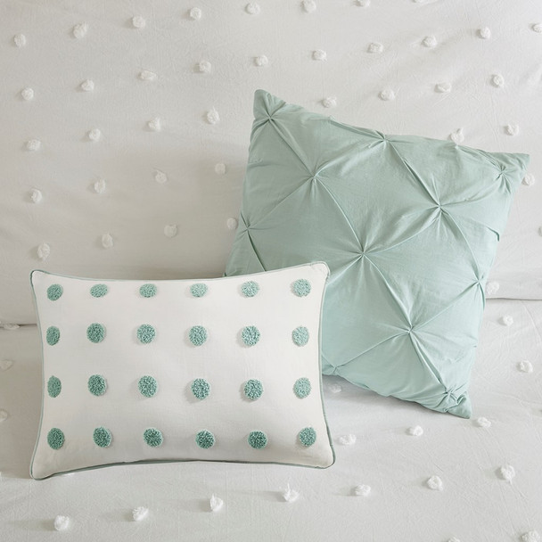 7pc Ivory Grey & Aqua Tufted Dots Comforter AND Decorative Pillows (Myla-Aqua)