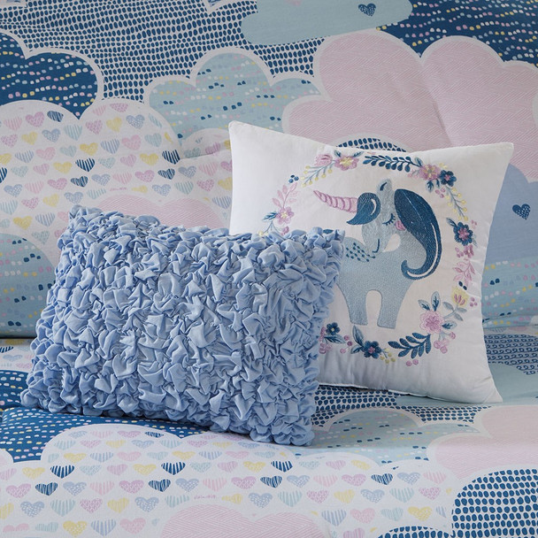 Blue Purple & Pink Playful Clouds Comforter Set AND Decorative Pillows (Cloud-Blue)