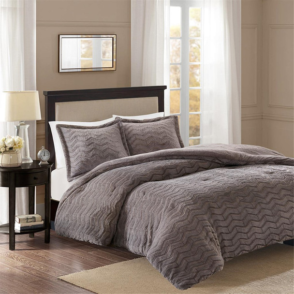 3pc Soft Grey Down Alternative Comforter AND Decorative Shams (Sloan-Grey)