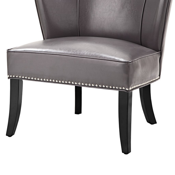 Grey Hilton Faux Leather Armless Accent Chair w/Wood Legs (Hilton-Grey-Chair)