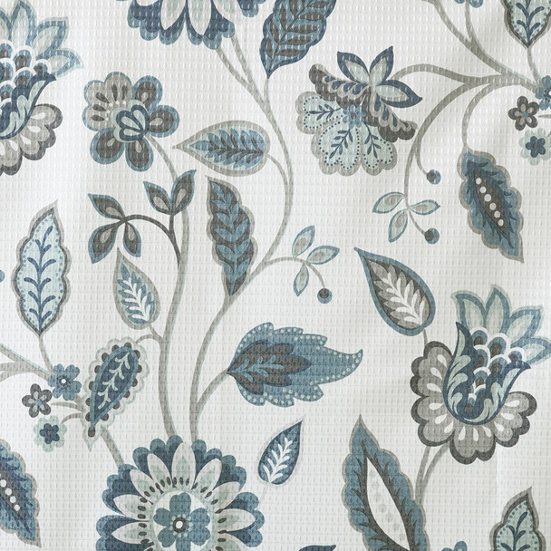 Blue Grey & Taupe Floral Room Darkening Grommet Top Curtain Panel (Camille-Aqua-Panel)