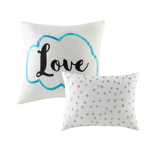 Aqua Blue & Metallic Silver Geometric Comforter Set AND Decorative Pillows (Raina-Aqua)