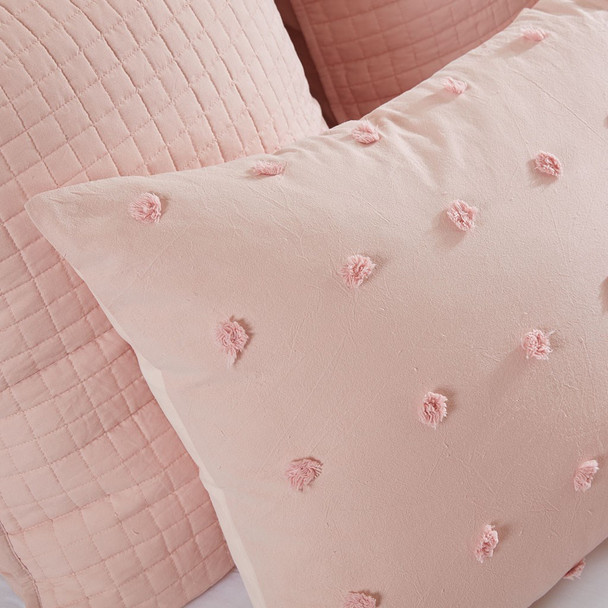 7pc Pink Cotton Tufts Duvet Cover Set AND Decorative Pillows (Brooklyn-Pink-duv)