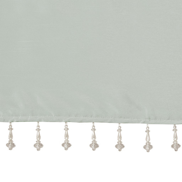 Dusty Aqua Faux Silk DIY Twisted Tab Top Window Valance w/Hanging Beads (Emilia-Dust Aqua-val)