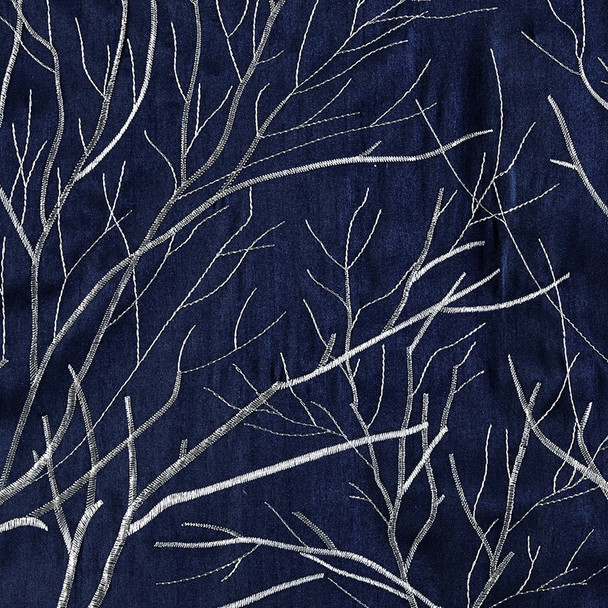 Navy Blue Faux Silk Embroidered Rod Pocket Window Valance (Andora-Navy-val)