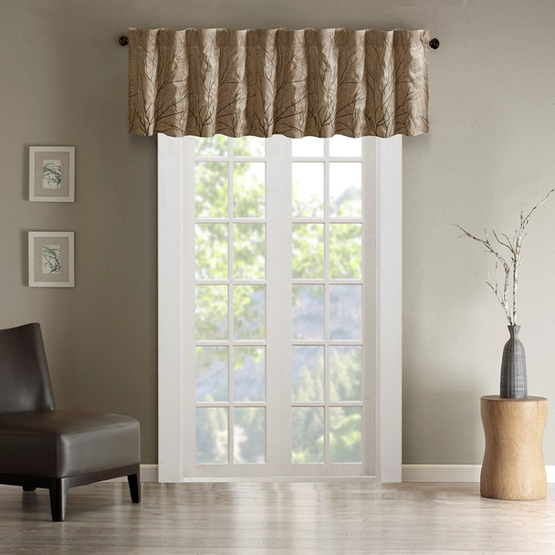 Tan Faux Silk Embroidered Rod Pocket Window Valance (Andora-Tan-val)