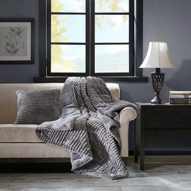 Parker Grey Corduroy Plush Down Alternative Throw (Parker-Grey-Throw)