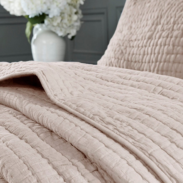 Luxury Blush Pink Cotton Quilted Coverlet AND Decorative Shams (Serene-Blush-cov)