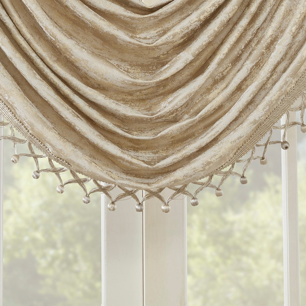 Gold & Taupe Marbled Jacquard Lined Rod Pocket Window Valance (Cassius-Gold-val)