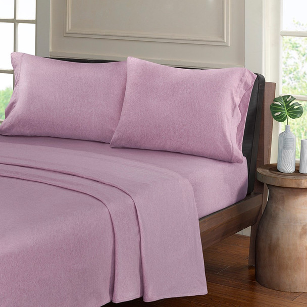 Purple Heathered Cotton Jersey Knit Sheet Set (Heathered-Purple)