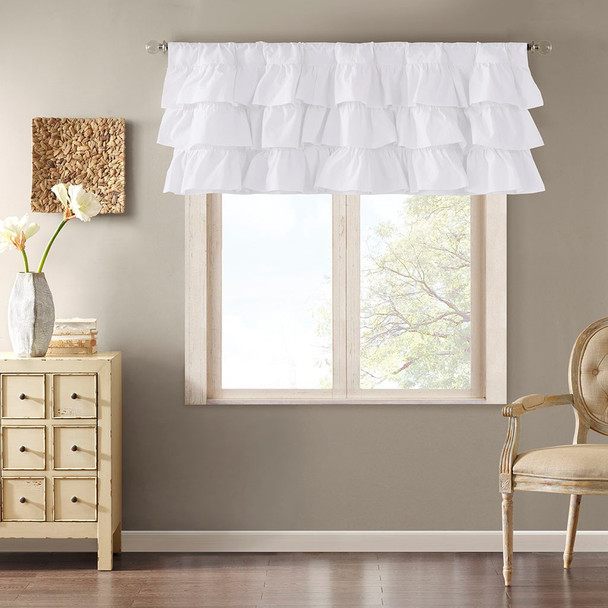 White Cotton Oversized Ruffles Rod Pocket Window Valance (Anna-White-val)