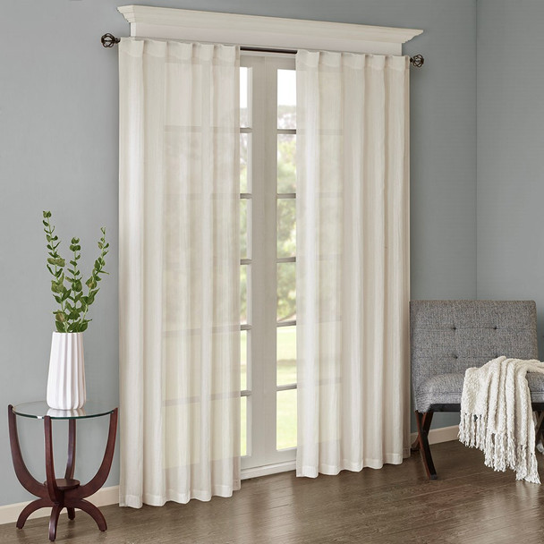 Set of 2 Solid White Crushed Sheer Window Panels - Rod Pocket or Back Tab Top (Harper-White-window)