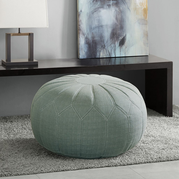 Seafoam Blue/Green Kelsey Oversized Round Pouf Ottoman w/Stitching (Kelsey-Seafoam-Benches)