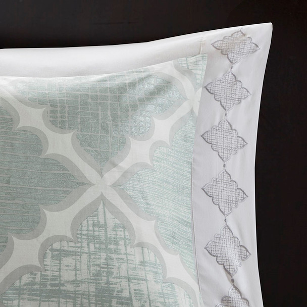 9pc Aqua & White Geometric Cotton Comforter Set AND Decorative Pillows (Cadence-Aqua)