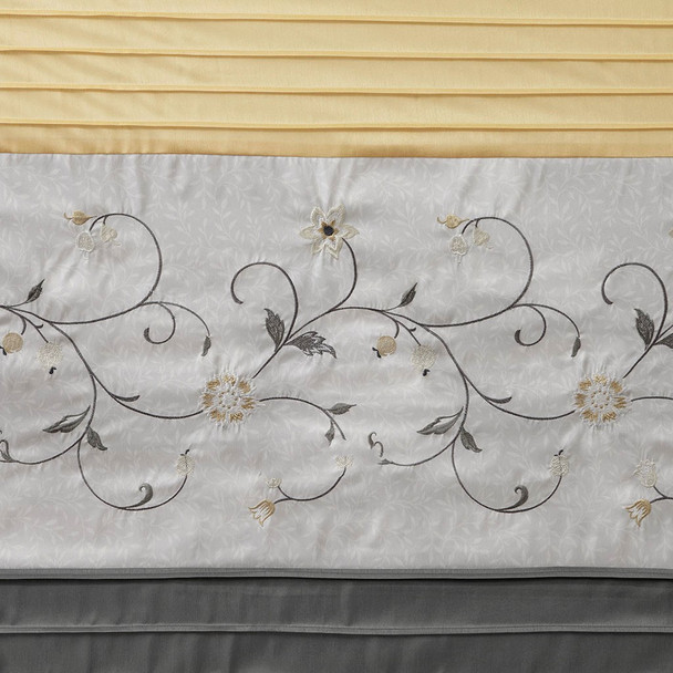 Shades of Yellow & Grey Floral Embroidered Fabric Shower Curtain - 72" x 72" (Serene-Yellow-Shower)